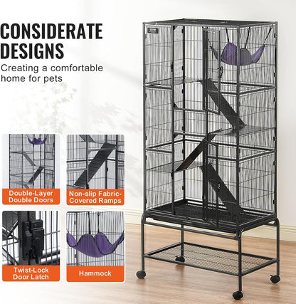 VEVOR 69" Rolling Metal Ferret Cage, Large 4-Tier Critter Nation Cage, Small Animal Cage with Ramps