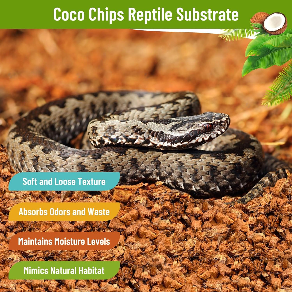 Riare 2 Pack Natural Coconut Chip Substrate for Reptiles- Compressed Coconut Husk Reptiles Bedding
