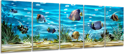 SYGALLERIER School Of Fish Metal Wall Art Handcrafted 3D Coastal Aluminum Artwork Modern Abstract