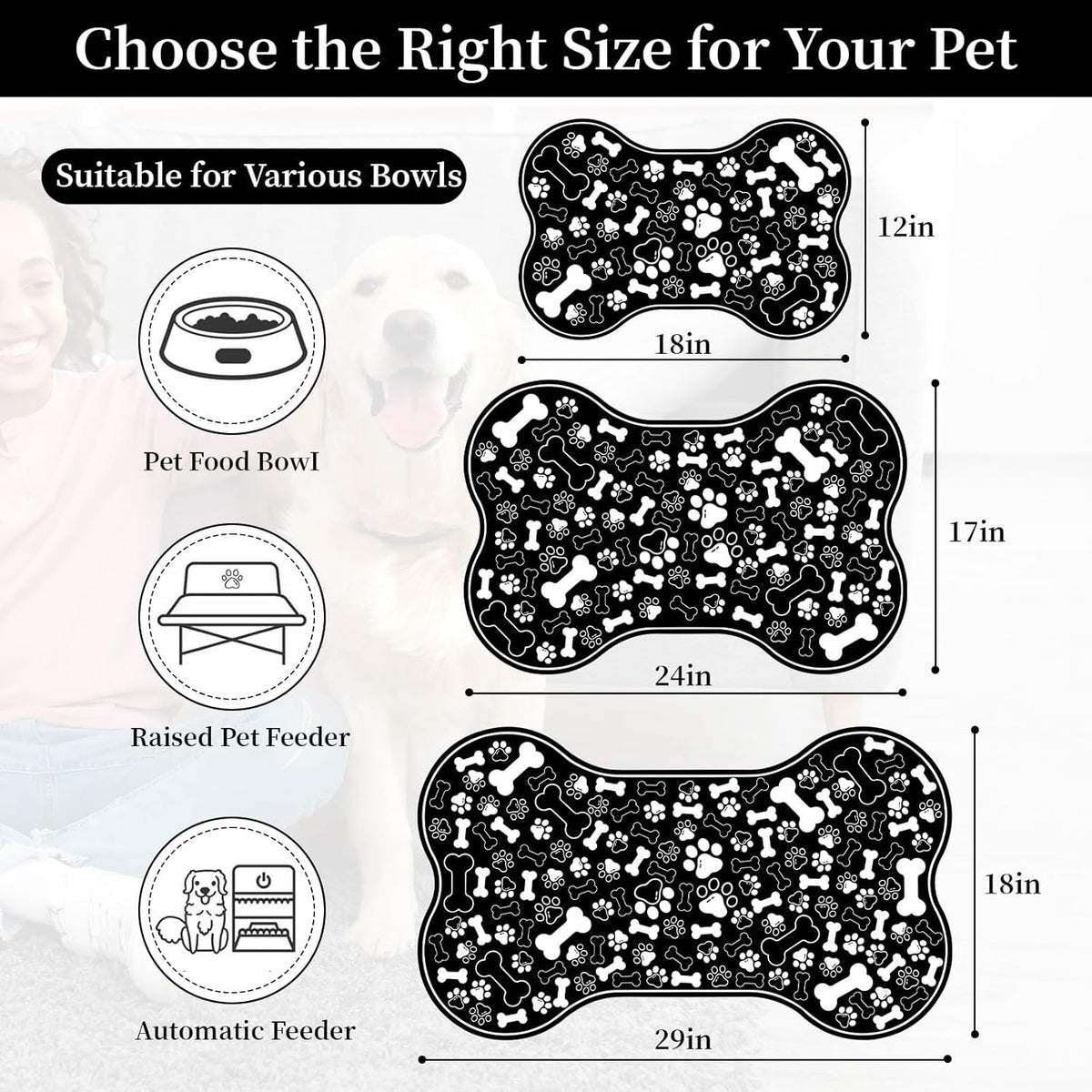 Dog & Cat Food Mat Bone Shaped Pet Feeding Mat Quick Absorb Water Bowl Placemat with Rubber Backing