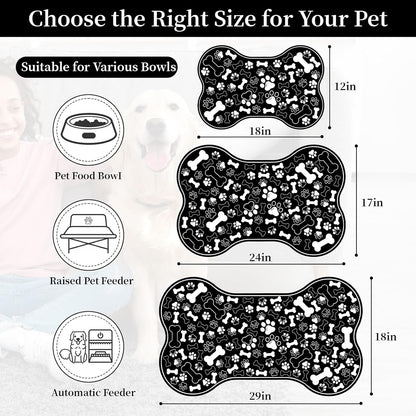 Dog & Cat Food Mat Bone Shaped Pet Feeding Mat Quick Absorb Water Bowl Placemat with Rubber Backing