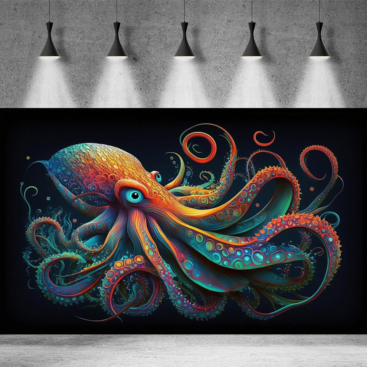 Octopus Aquarium Background Abstract Colorful Octopus Terrarium Background Glowing Octopus on Black