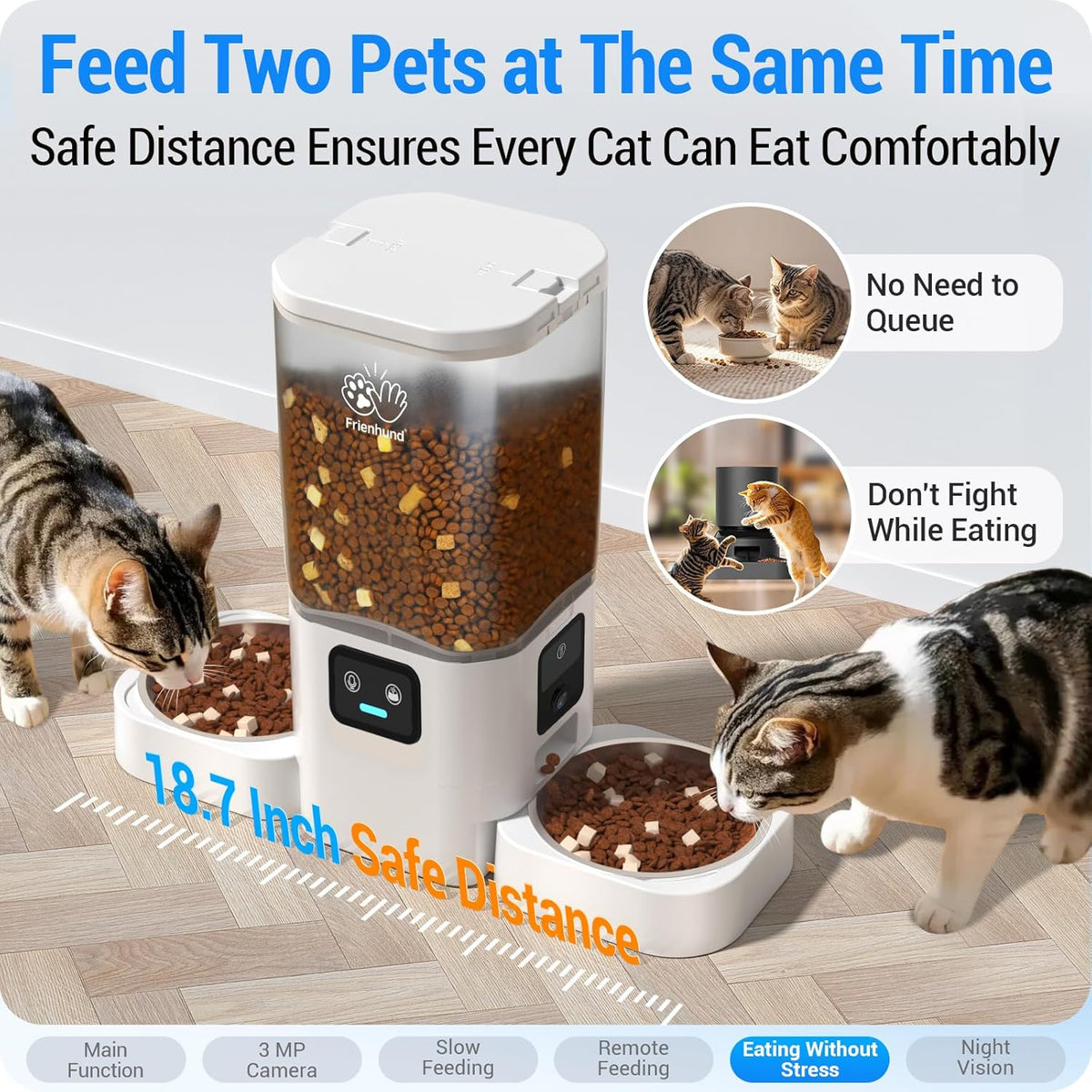 Automatic Cat Feeder with Two HD Camera for 2 Cats: 7L Automatic Dog Feeder with Night Vision &
