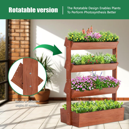SUNYRISY 4 Tiers Vertical Wooden Raised Garden Bed Outdoor, Freestanding Garden Planter Box Stand