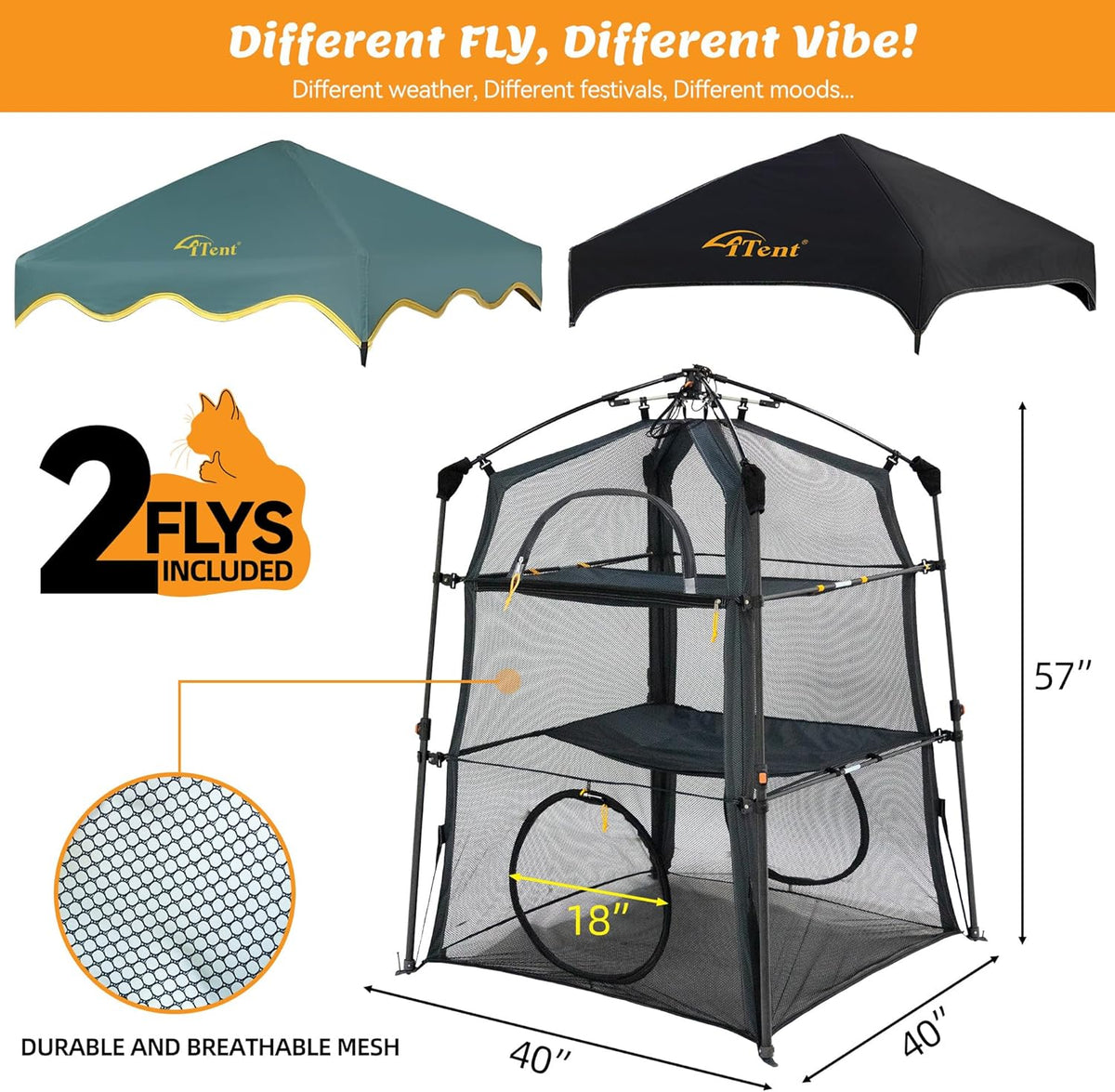 Extra Large Catio Outdoor Cat Enclosure,3 Tier Cat Tower Tent Weatherproof & Sunproof with 3 Doors