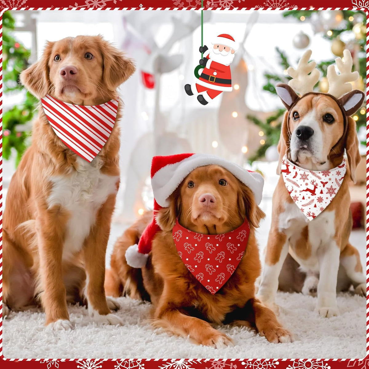 Abbylike 50 Pcs Christmas Dog Bandanas Bulk Xmas Red and White Bandanas for Dogs Triangle Kerchief