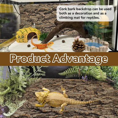 2PCS Natural Cork Terrarium Background,11.81 x 11.81 Inch Reptile Bark Background 3D Bearded Dragon