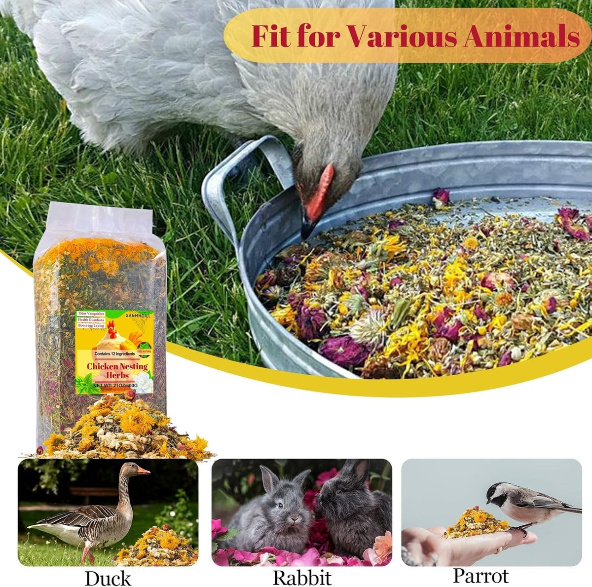21 oz Chicken Nesting Herbs Flowers - 1.3lb Poultry Blend Herbs 12 Premium Nesting Box Herbs for