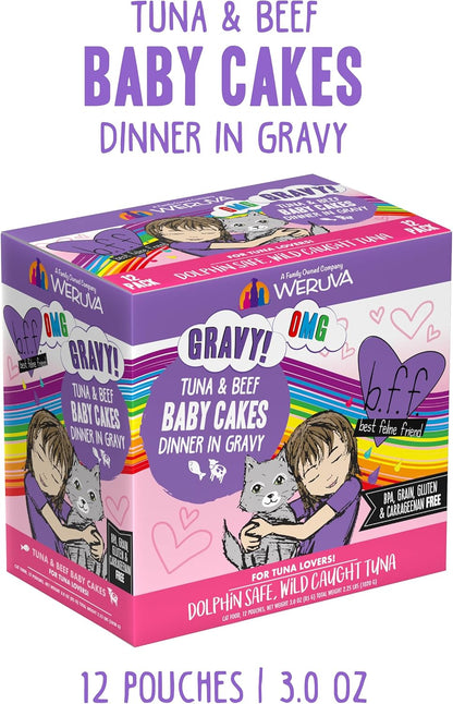 Weruva B.F.OMG - Best Feline Friend Oh My Gravy!, Tuna & Beef Baby Cakes with Tuna & Beef in Gravy