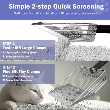 Cat Litter Scooper with Holder, Metal Litter Scoop Includes Portable Small Broom and Dustpan Set