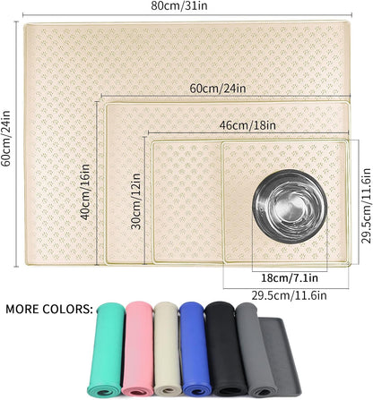 Ptlom Pet Placemat for Dog and Cat, Waterproof Non-Slip Silicone Feeding Bowl Mat Prevent Food and