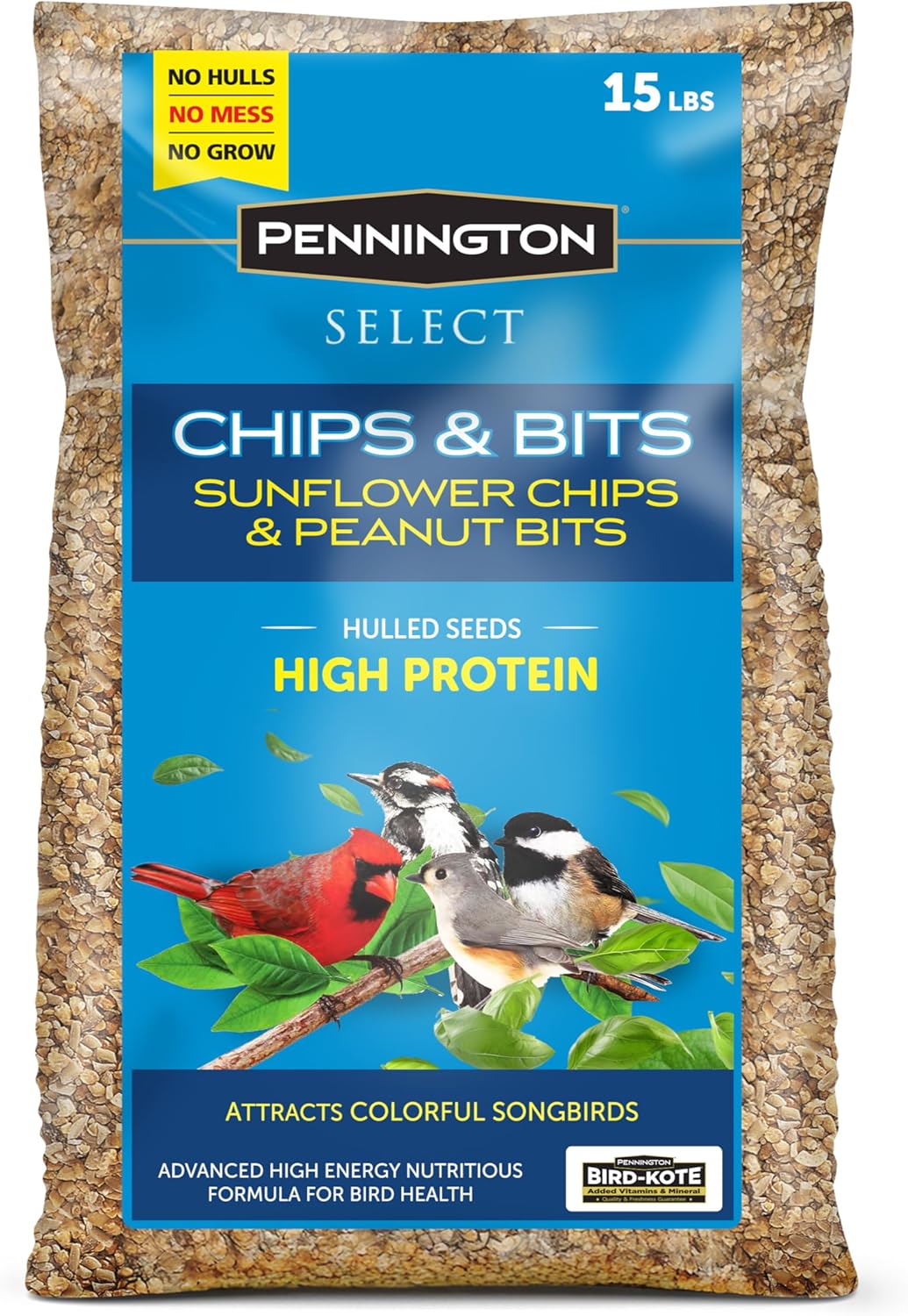 Pennington Select Chips & Bits Wild Bird Seed for Outside Feeders, High-Protein, No-Hull &