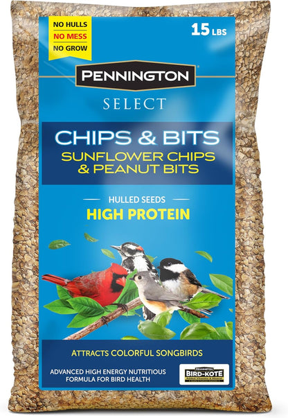 Pennington Select Chips & Bits Wild Bird Seed for Outside Feeders, High-Protein, No-Hull &