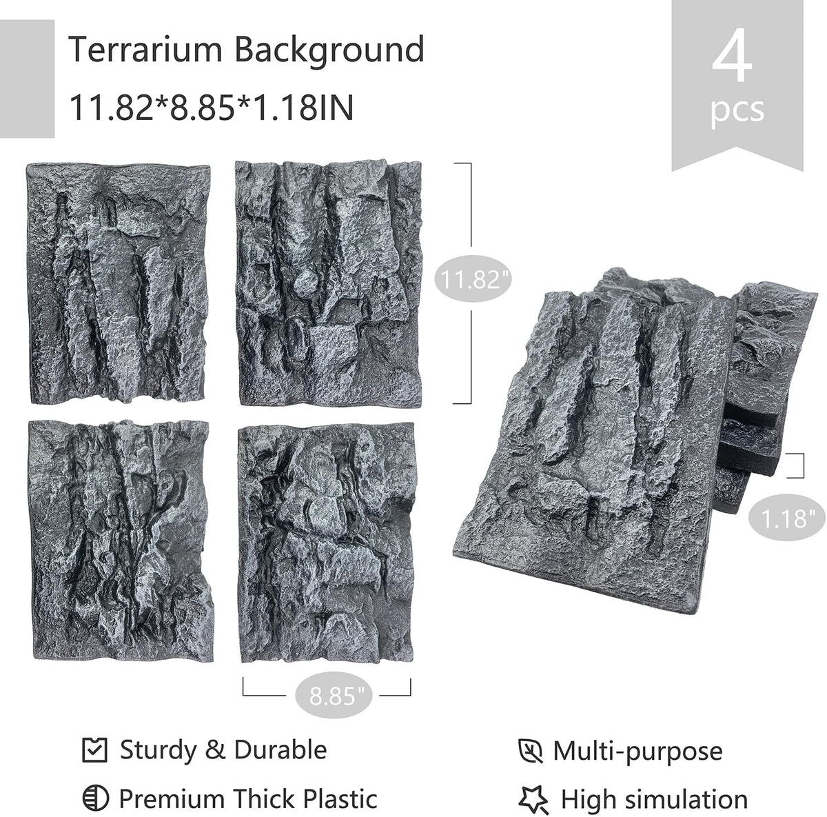 4pcs Rock Terrarium Background,3D Reptile Tank Background Board,Amphibian Stereo Backdrop