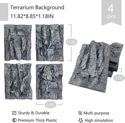 4pcs Rock Terrarium Background,3D Reptile Tank Background Board,Amphibian Stereo Backdrop
