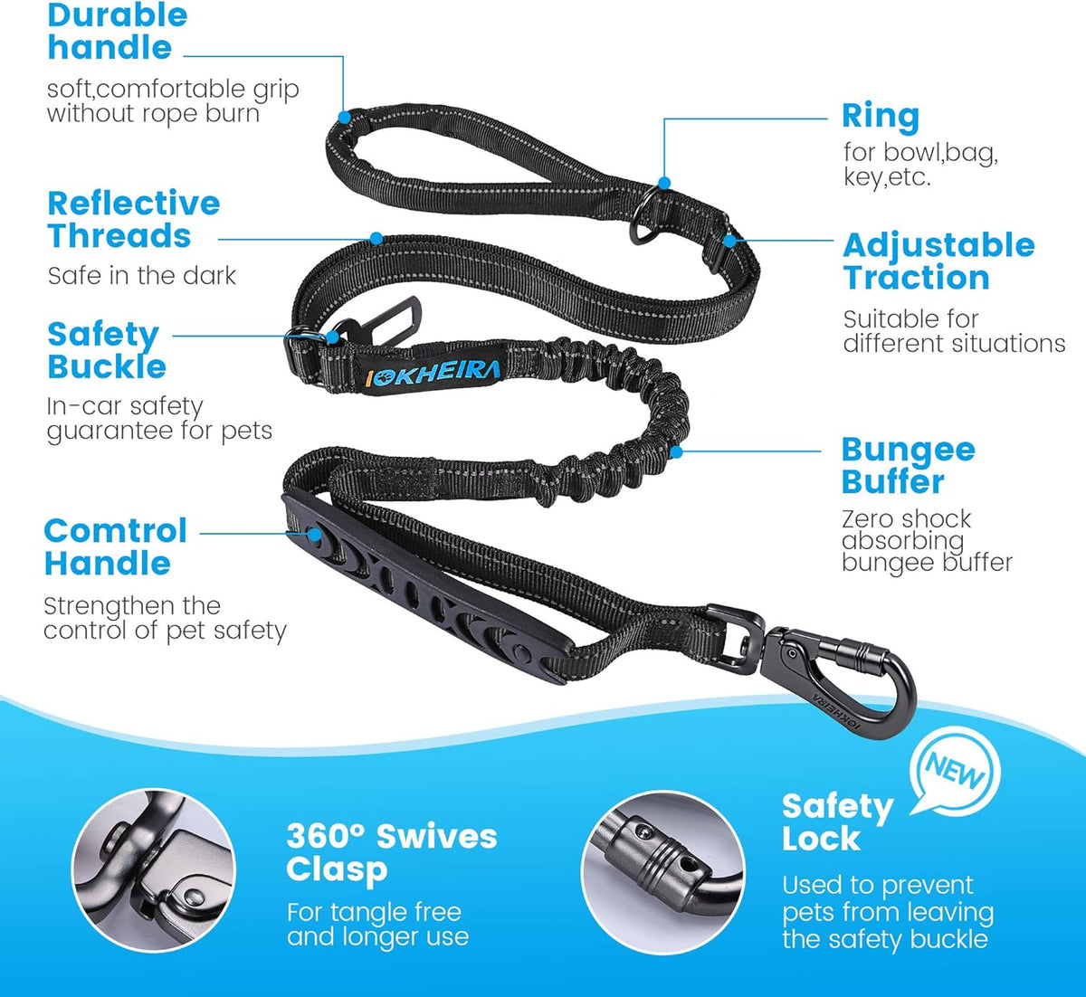 IOKHEIRA 6Ft /4Ft Dog Leash Rope for Large Dogs, Heavy Duty with Comfortable Padded Handle and