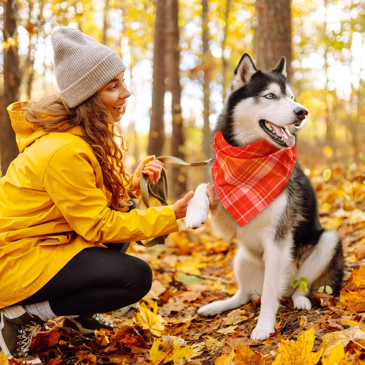 Weewooday 50 Pcs Fall Dog Bandanas Bulk Plaid Bandanas for Dogs Autumn Soft Doggie Bibs Adjustable