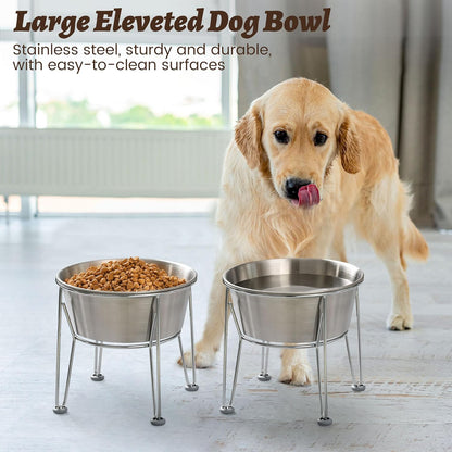 Elevated Dog Bowls for Large & Medium Dogs - Stainless Steel 64oz/8 Cup Raised Feeder with Non-Slip