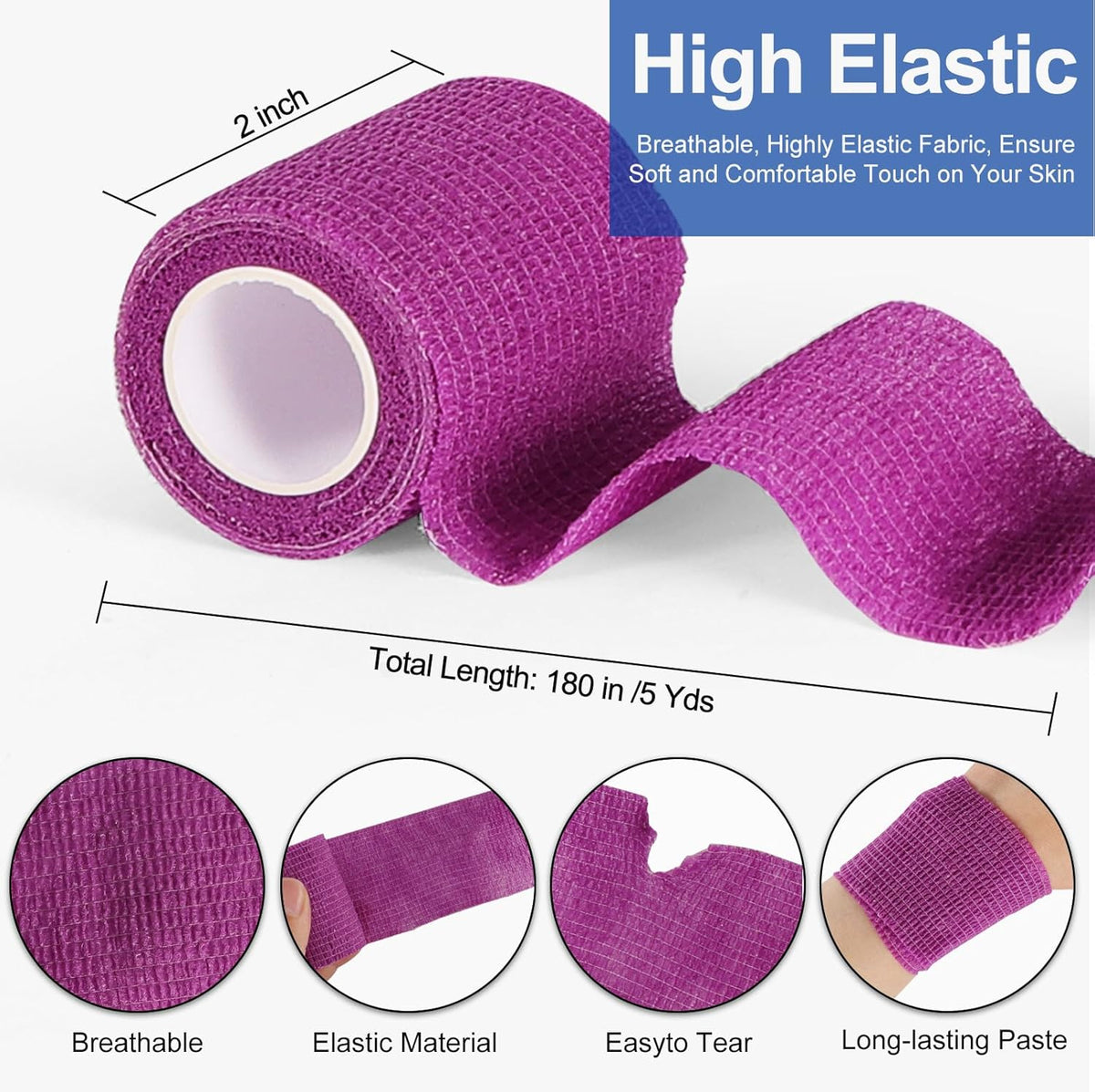 24 Pack 2 Inch x 5 Yards Self Adhesive Bandage Wrap, Elastic Cohesive Wrap 2 inch Vet Wrap Bandage