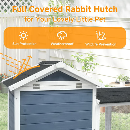 GARWOOD Large Outdoor Indoor Rabbit Hutch Wooden Bunny Rabbit Cage 2-Story with Run No-Leak
