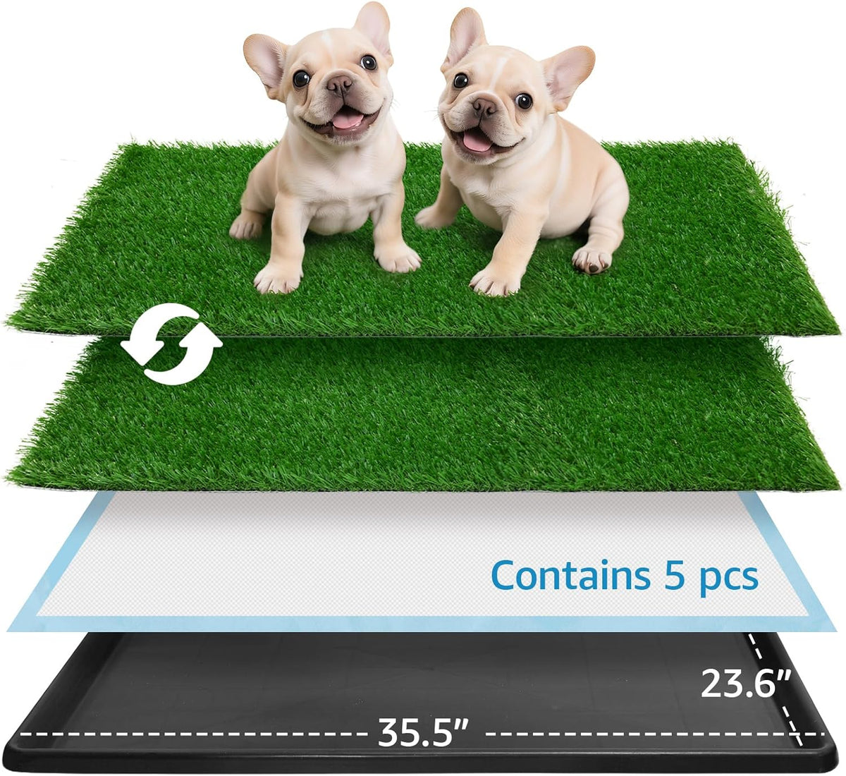Dog Grass Pad with Tray,35.5” x 23.6” Indoor Dog Potty System 2 Pics Replacement Artificial Grass
