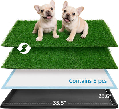 Dog Grass Pad with Tray,35.5” x 23.6” Indoor Dog Potty System 2 Pics Replacement Artificial Grass