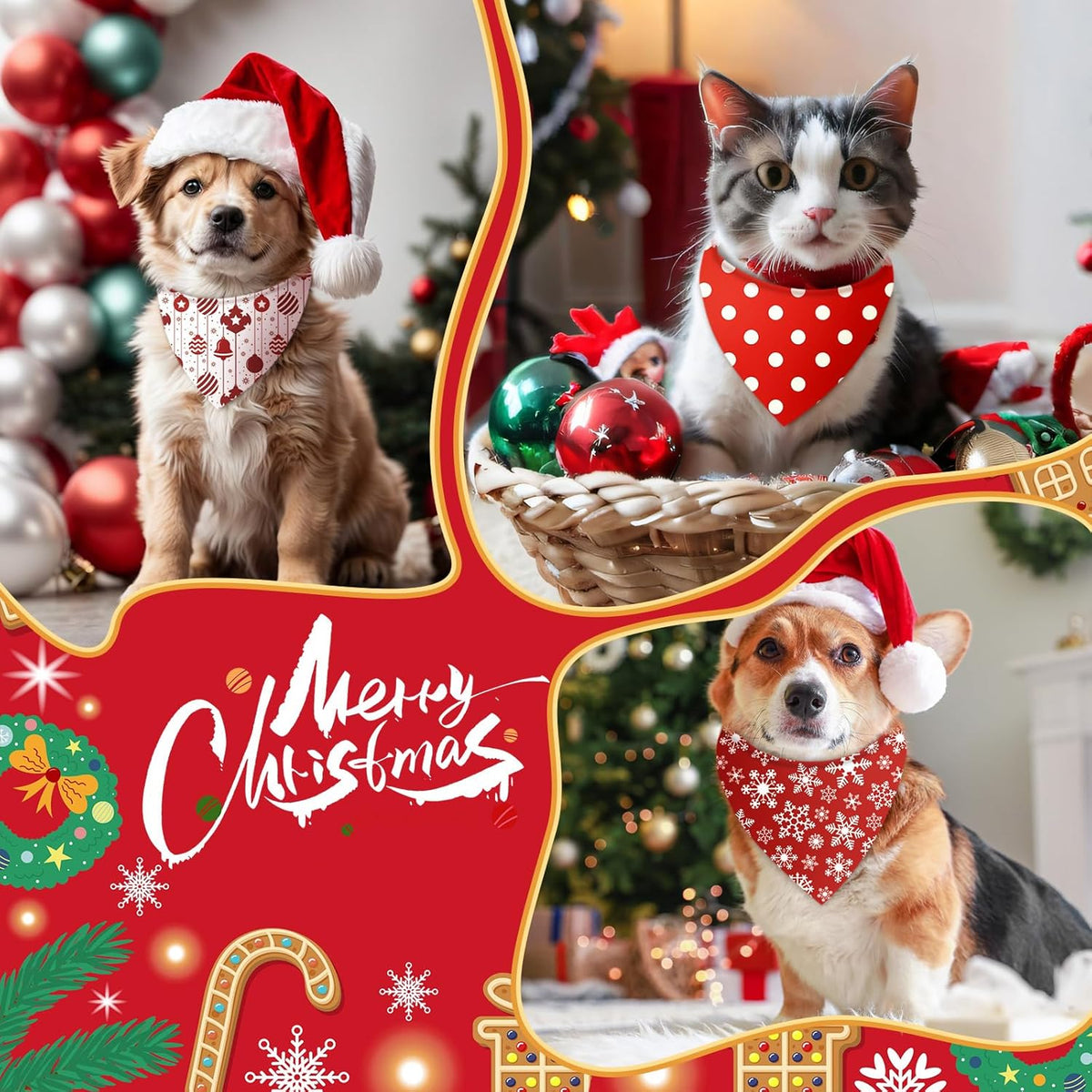 Chunful 100 Pieces Christmas Dog Bandanas Bulk Red and White Xmas Bandanas for Dogs Triangle Scarf