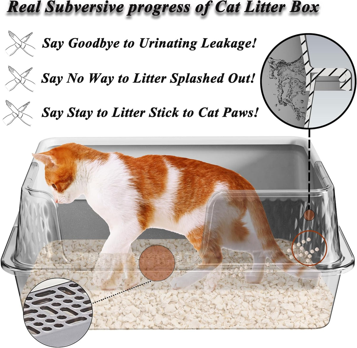 Suhaco Stainless Steel Litter Box Side Entry, Kitty Litter Mat and White Scoop Included Covered