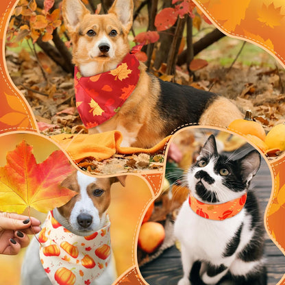 Chunful 30 Pcs Thanksgiving Fall Bandanas for Dogs Autumn Dog Bandanas with Maple Leaves Pumpkin