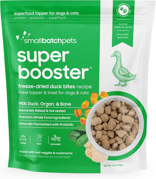 smallbatch Freeze Dried Dog Treats, Superfood Food Topper Duck Bites for Dogs & Cats, Probiotics