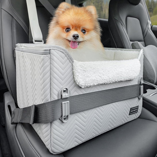 PETSFIT Dog Booster Car Seat, Waterproof PU Leather Dog Car Seats for Small Dogs with Patent Safe