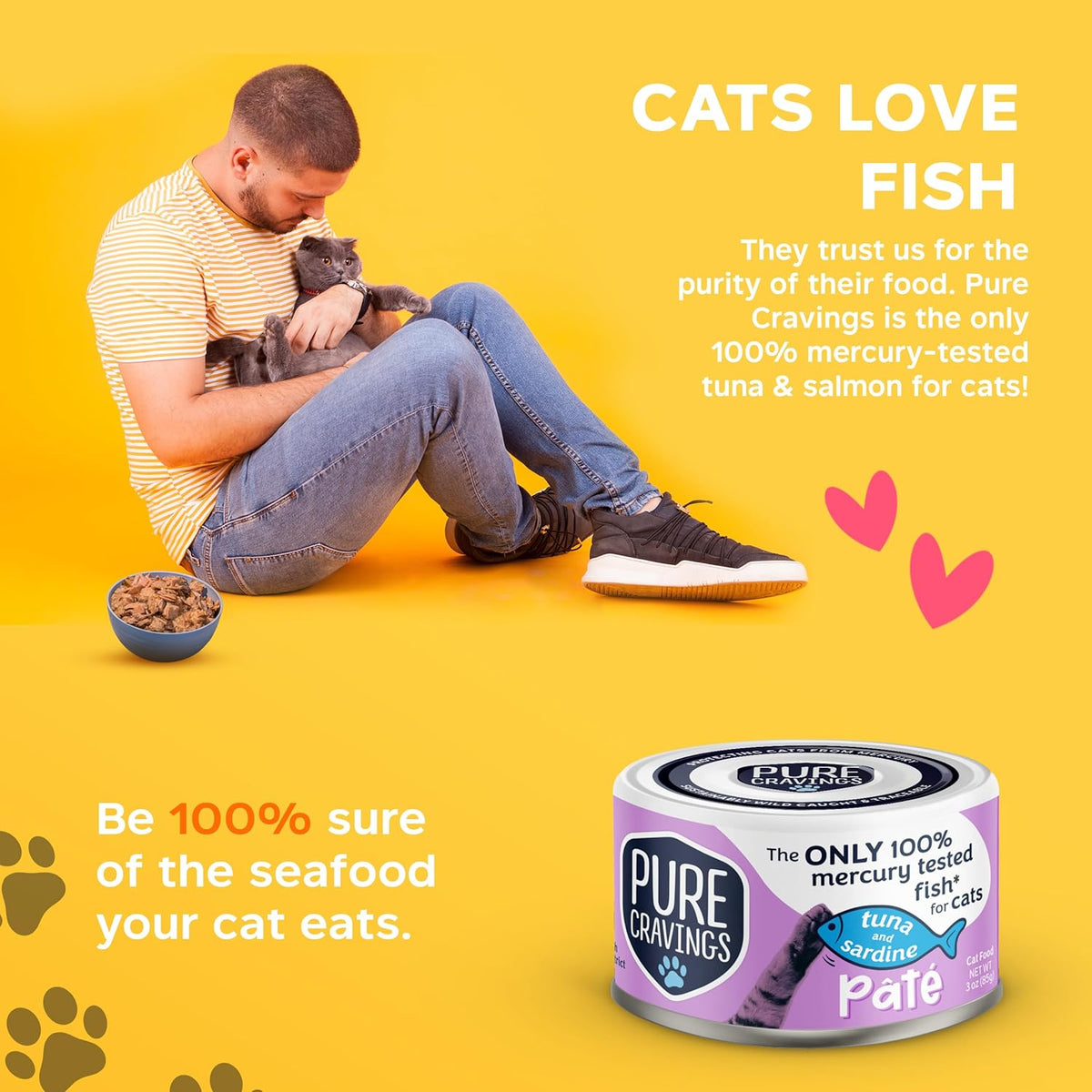 Tuna and Sardine Pate, Canned Wet Cat Food, 100% Mercury-Tested, Moist Can Fish, Grain-Free
