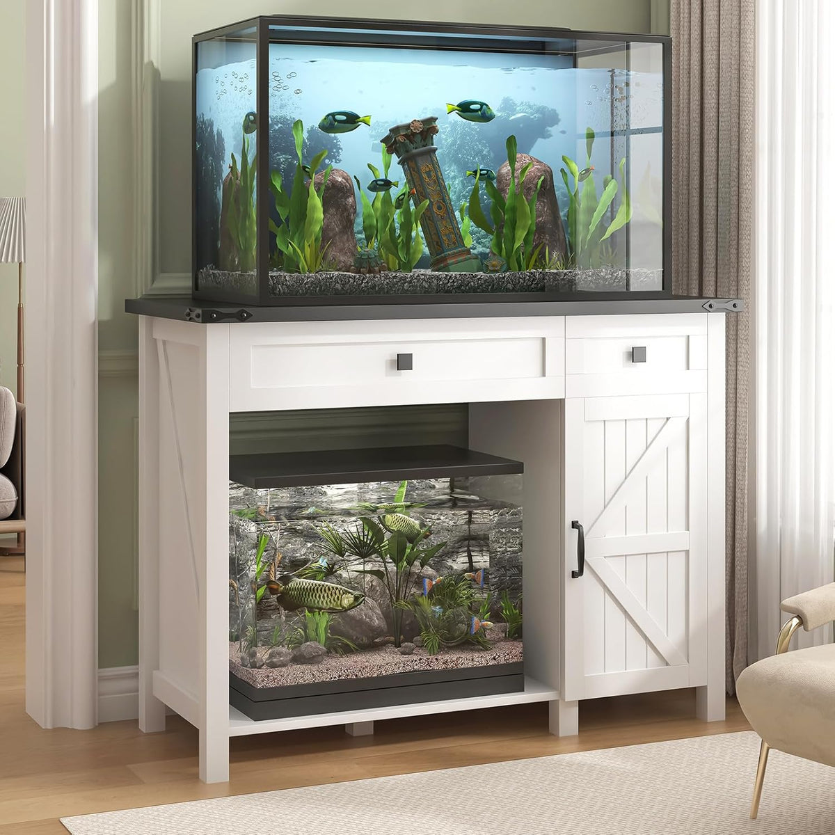 40 Gallon Aquarium Stand With Charging Station, Farmhouse Fish Tank Stand, Reptile Tank Stand