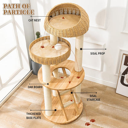 Big Modern Design Cat Tree Tower, Cat Tower Sisal-Covered Scratching Posts for Indoor Cats, Natural