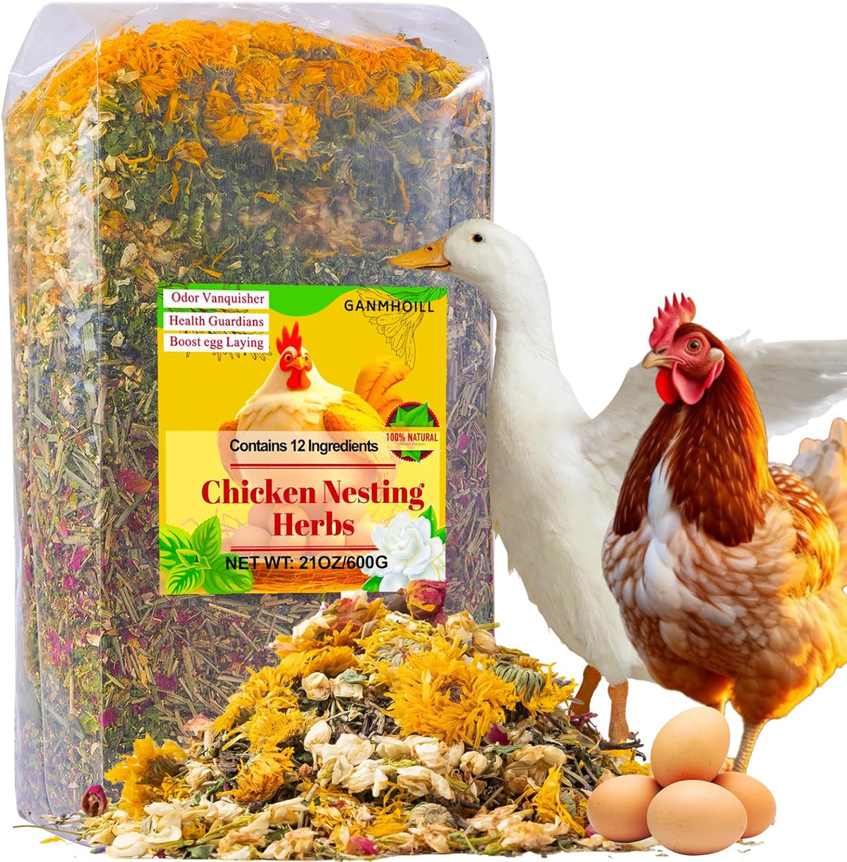 21 oz Chicken Nesting Herbs Flowers - 1.3lb Poultry Blend Herbs 12 Premium Nesting Box Herbs for