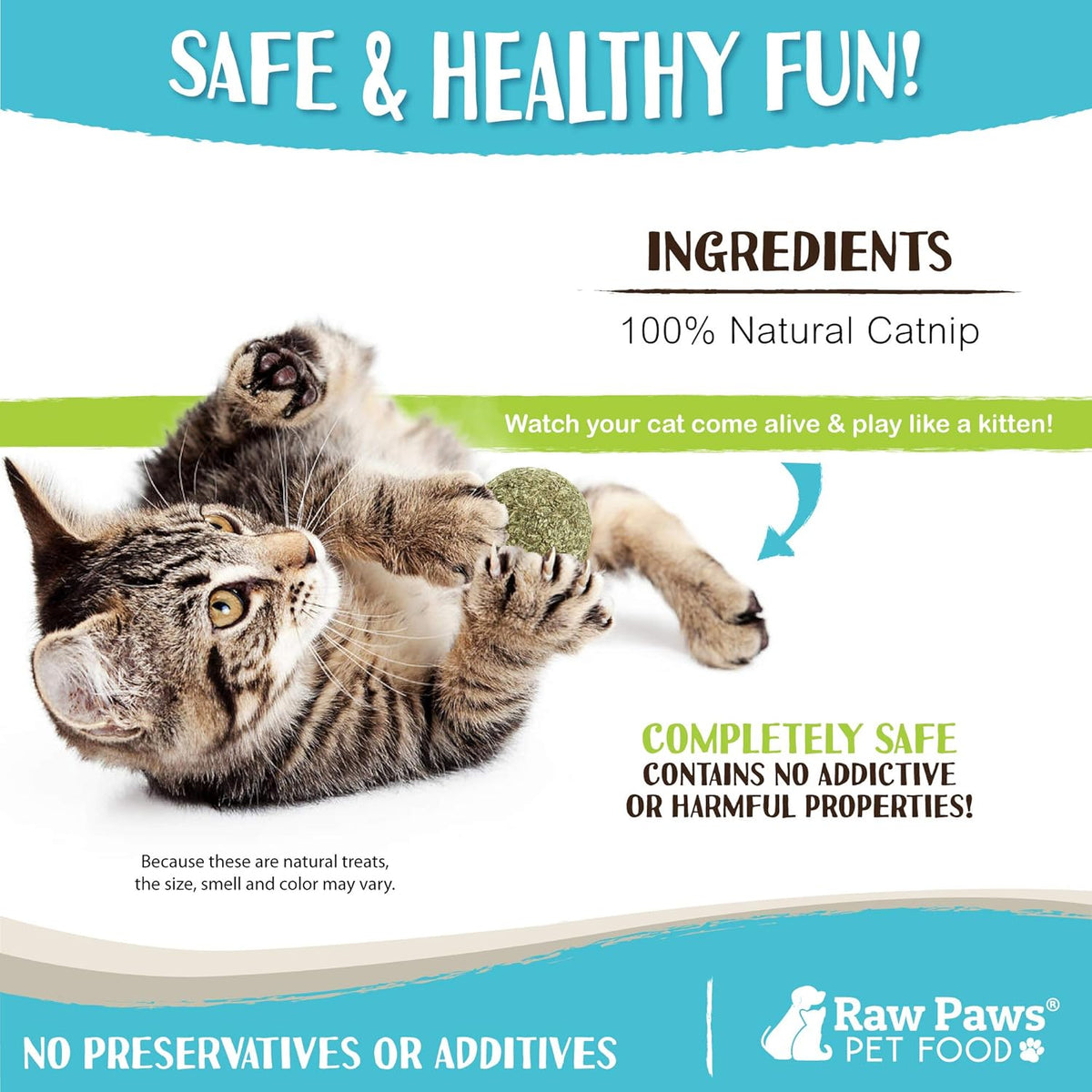 Raw Paws Catnip Balls for Cats, (6-Count) - Interactive Cat Toy for Indoor Cats - Cat Nip Licking