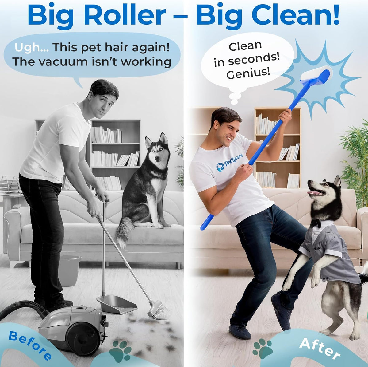 PetLovers Large Lint Roller with 3 Refills – 360 Total Sheets for Tackling Pet Hair, Extra Large