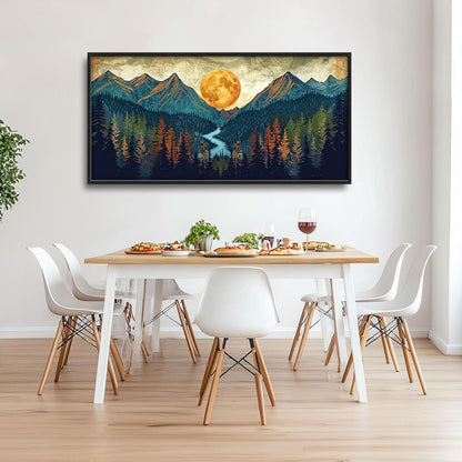 Quorin Boho Mountain Large Wall Art Mountain Landscape Pictures Moon Pine Tree Forest Lake Wall