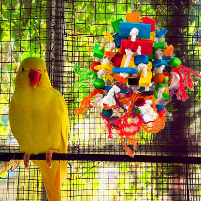 Large Parrot Toy - Multicolored Wooden Blocks Tearing Toys for Birds Suggested for African Grey