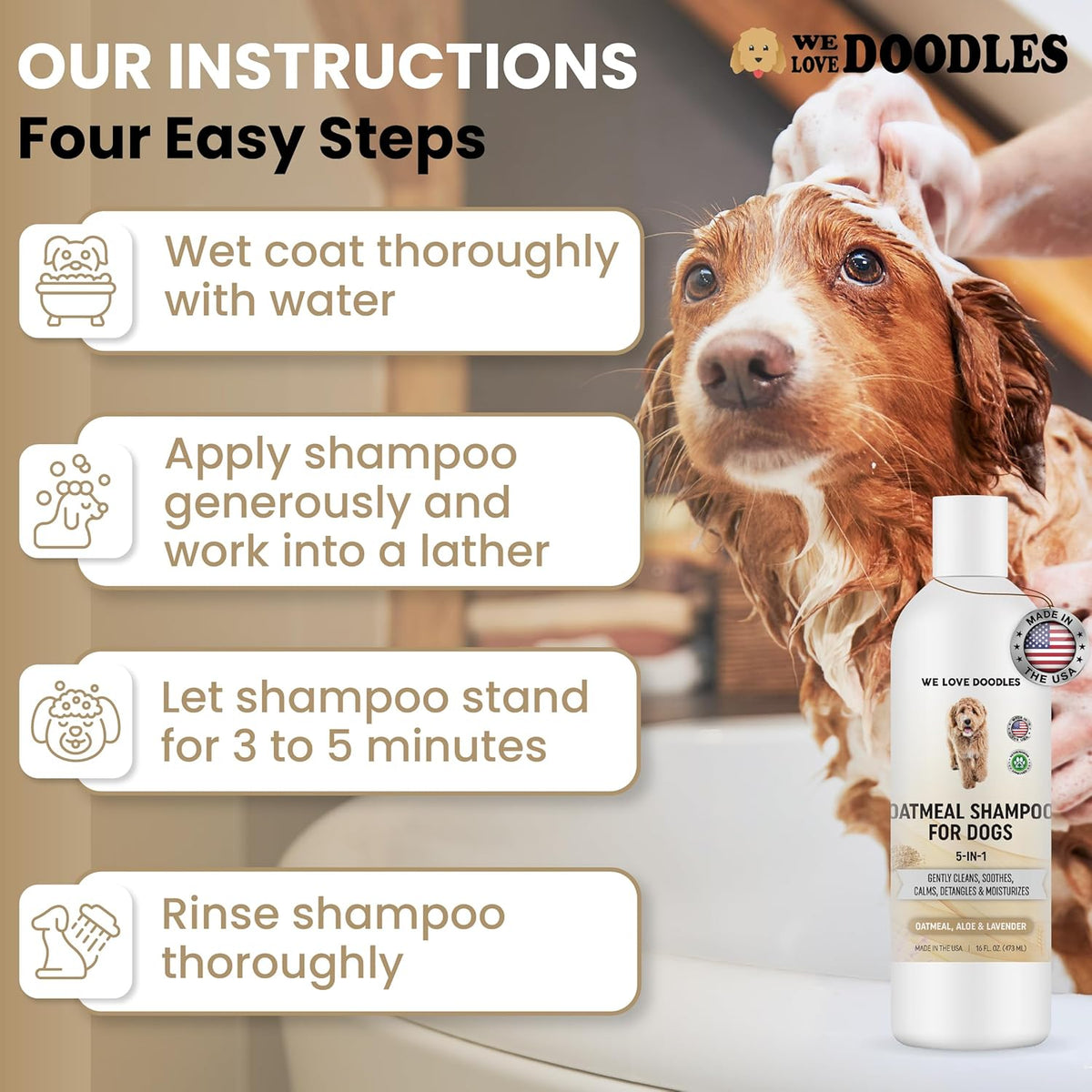 5-in-1 Premium Oatmeal Shampoo for Dogs, Gentle for Itchy & Sensitive Skin, Provides Itch Relief