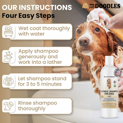 5-in-1 Premium Oatmeal Shampoo for Dogs, Gentle for Itchy & Sensitive Skin, Provides Itch Relief