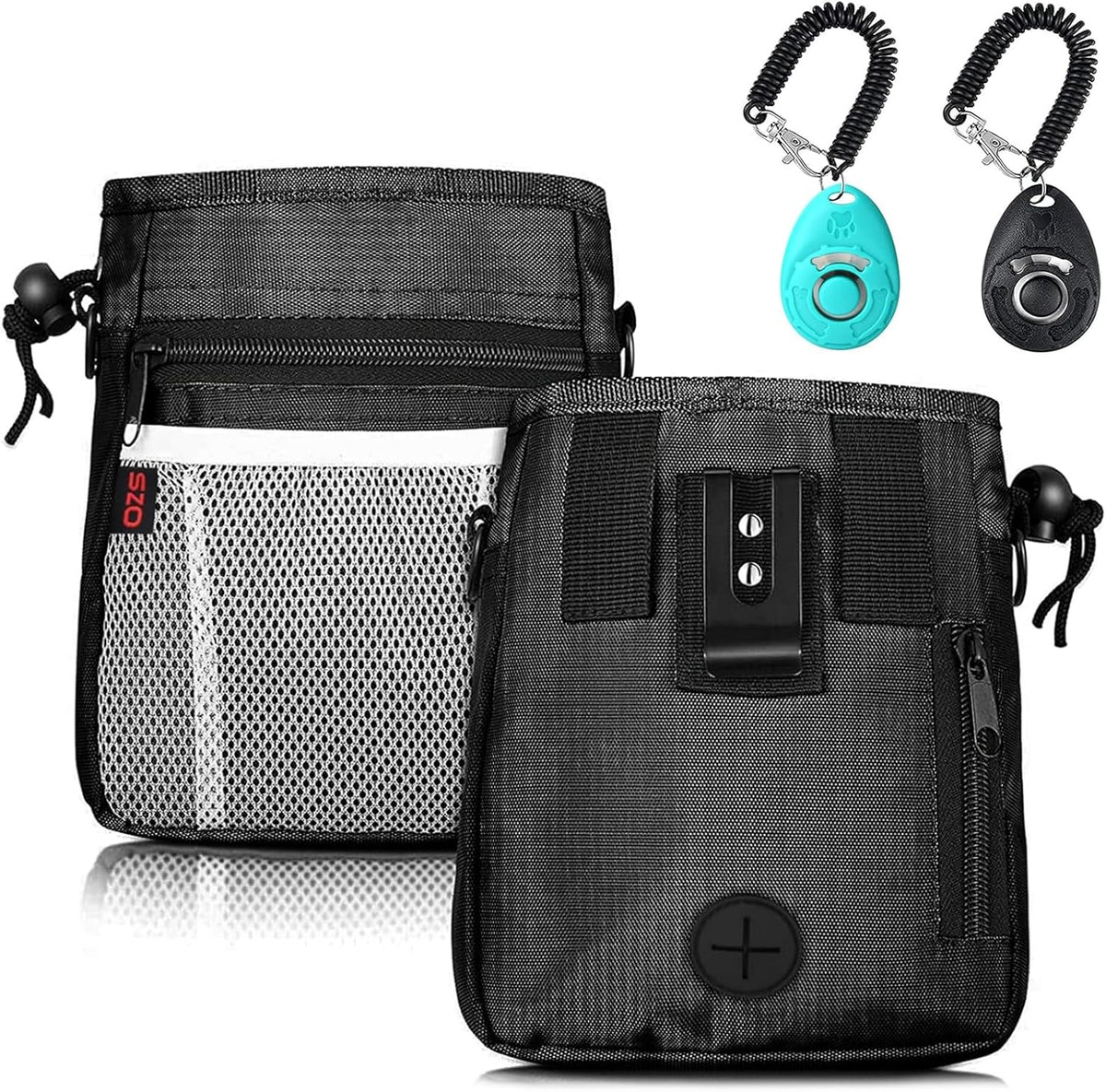 Dog Treat Pouch - 3 Ways to Wear Treat Pouches for Pet Training and 2 Pieces Clicker Taining for