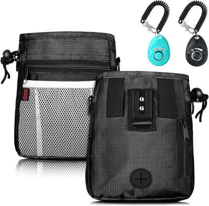 Dog Treat Pouch - 3 Ways to Wear Treat Pouches for Pet Training and 2 Pieces Clicker Taining for