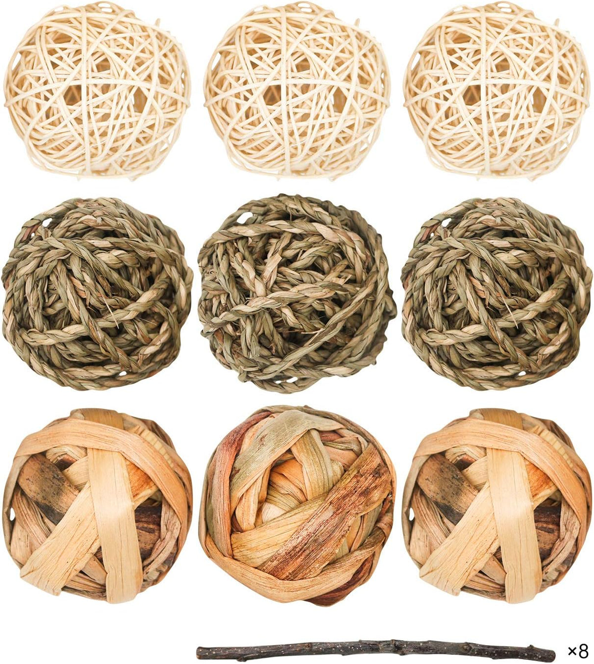 9 Pcs Small Animals Play Balls Rolling Activity Chew Toys Gnawing Treats for Rabbits Guinea Pigs