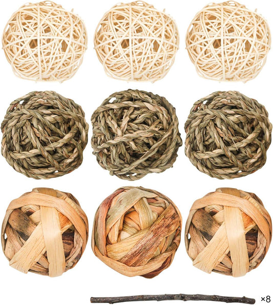 9 Pcs Small Animals Play Balls Rolling Activity Chew Toys Gnawing Treats for Rabbits Guinea Pigs