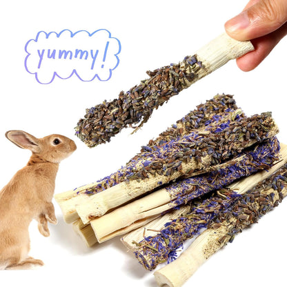 Abizoo Sweet Bamboo Rabbit Chew Sticks Treats and Toys 8Pcs Natural Hay with Forget-Me-Not Lavender