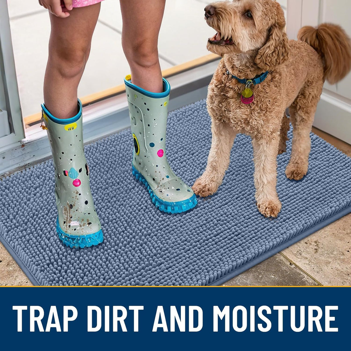 Smiry Dog Door Mat for Muddy Paws 30x20, Absorbs Moisture and Dirt Doormat, Non-Slip Washable Quick