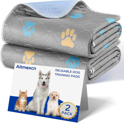 Aitmexcn Washable Puppy Dog Pee Pad, 2PCS 100% Waterproof Whelping Training Mat for Puppy/Senior