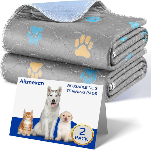 Aitmexcn Washable Puppy Dog Pee Pad, 2PCS 100% Waterproof Whelping Training Mat for Puppy/Senior