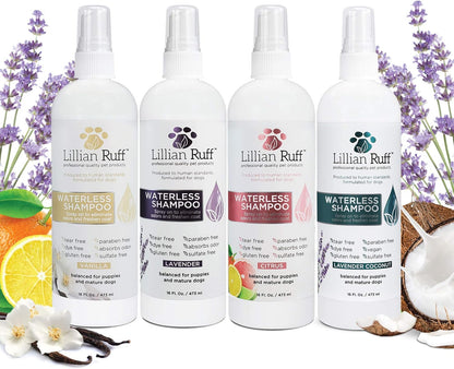 Lillian Ruff Waterless No-Rinse Dog Dry Shampoo Spray with Hydrating Essential Oils - pH-Balanced